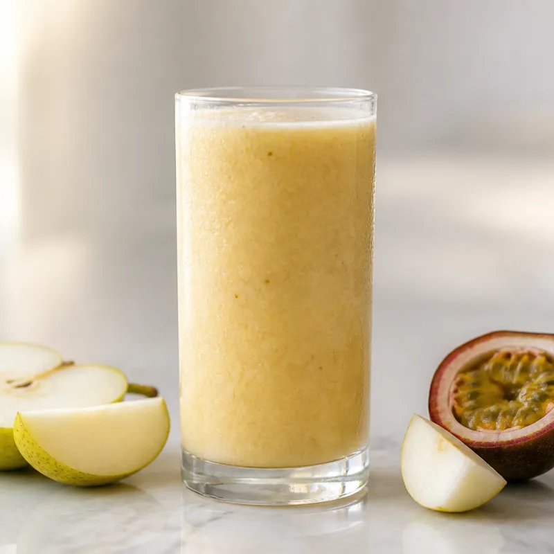 Smoothie de pera y maracuyá con zumo de manzana