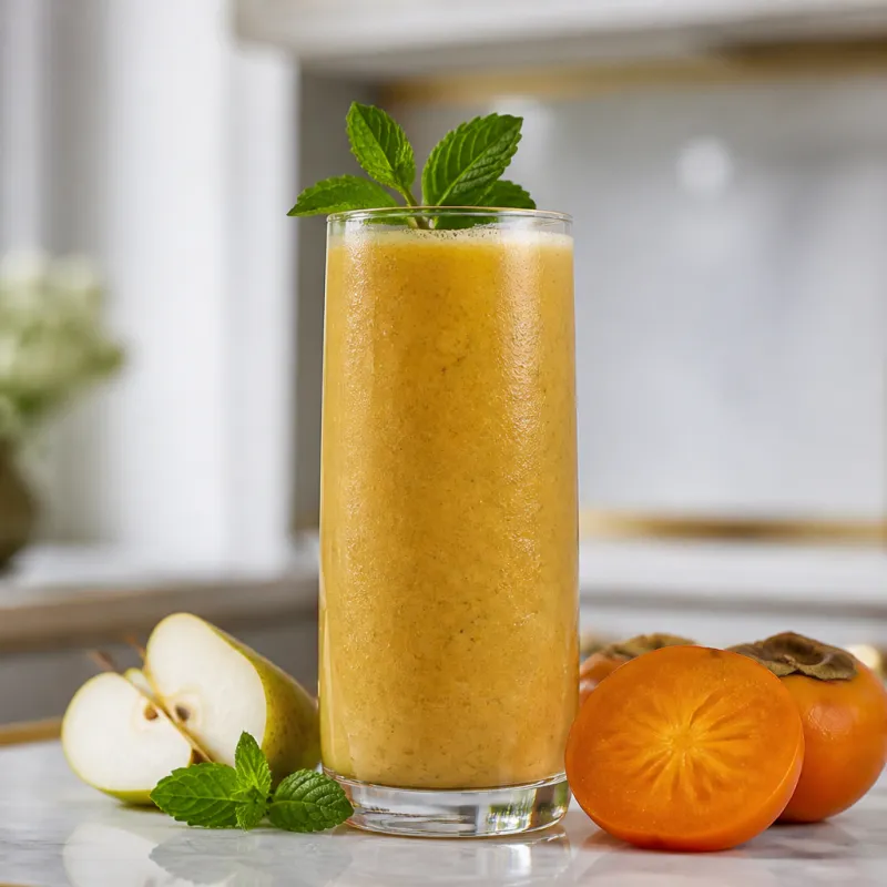 Smoothie de pera y caqui con menta fresca