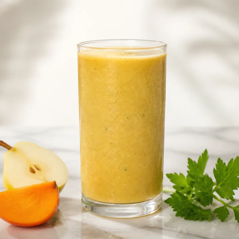 Smoothie de pera y caqui con perejil