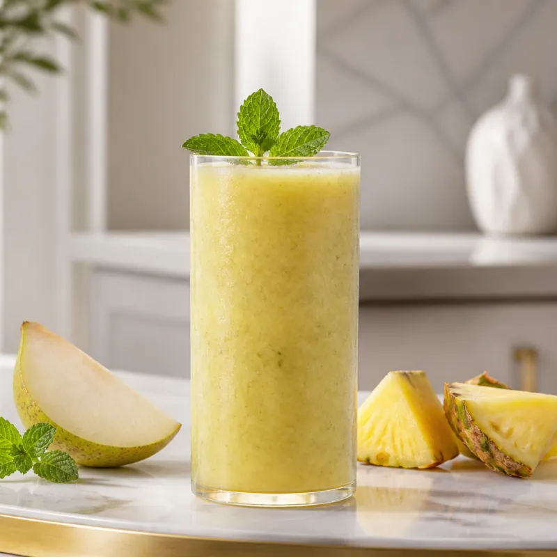 Pear Pineapple Smoothie with Fresh Mint