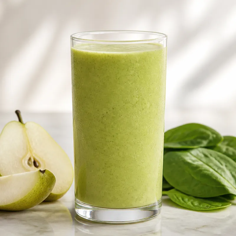 Smoothie de pera y espinacas con infusión de frutas