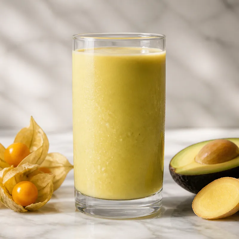 Smoothie de physalis y aguacate con jengibre