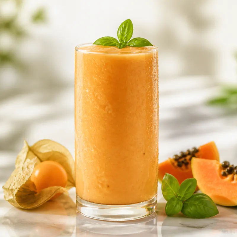 Smoothie de physalis y papaya con albahaca