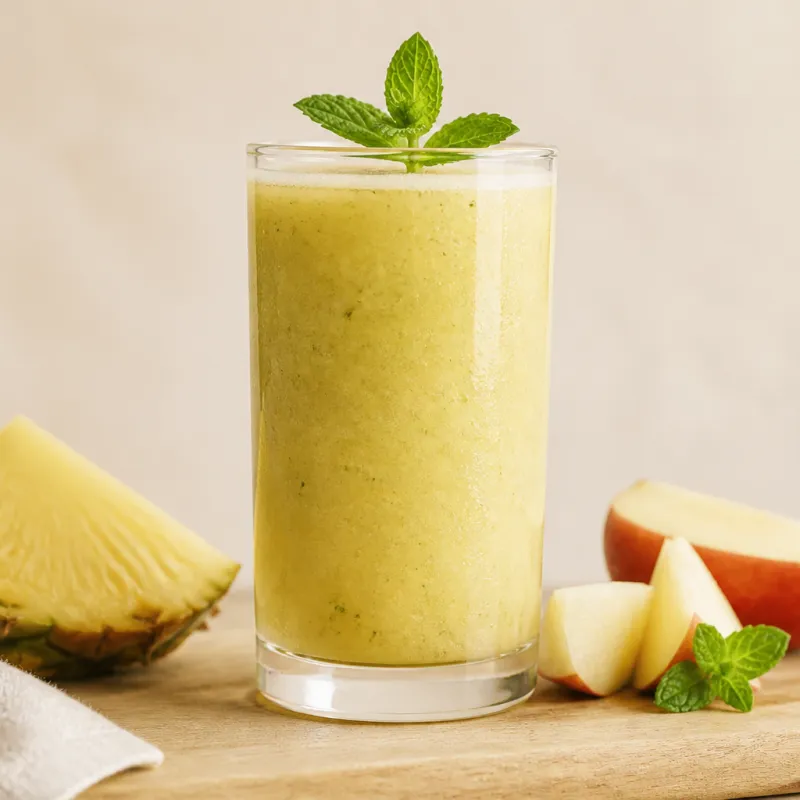 Pineapple Apple Smoothie with Fresh Mint