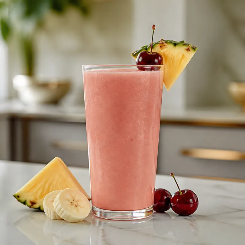 Smoothie de piña y plátano con zumo de cereza