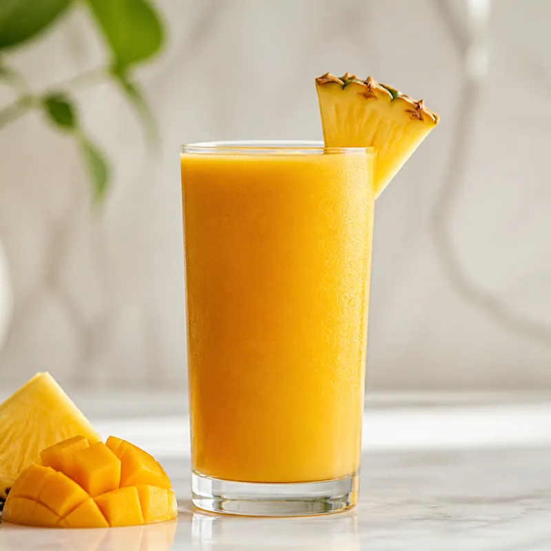 Smoothie de piña y mango con té de frutas