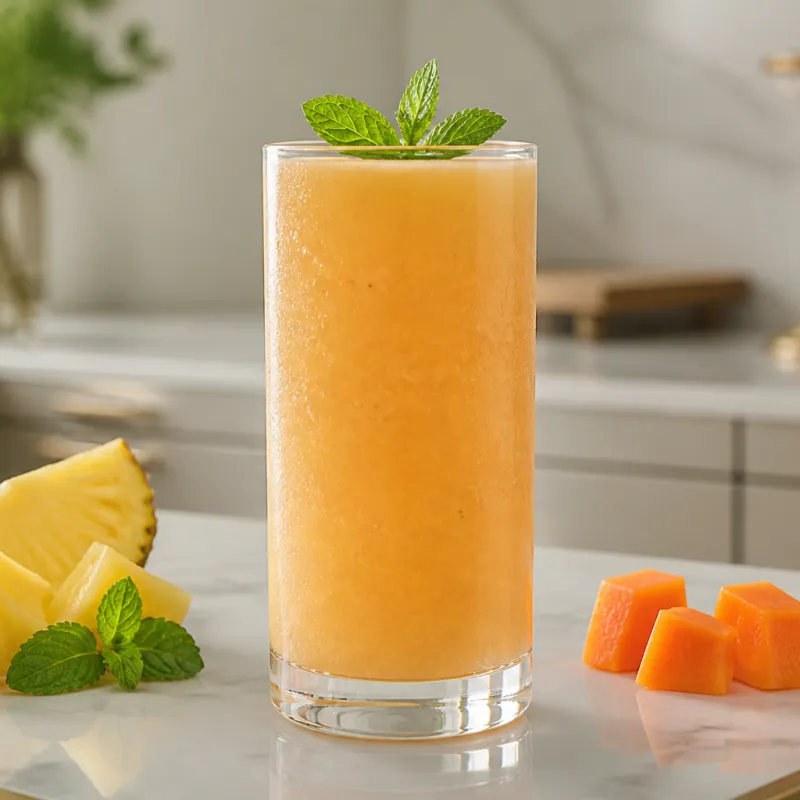 Smoothie de piña y papaya con menta fresca