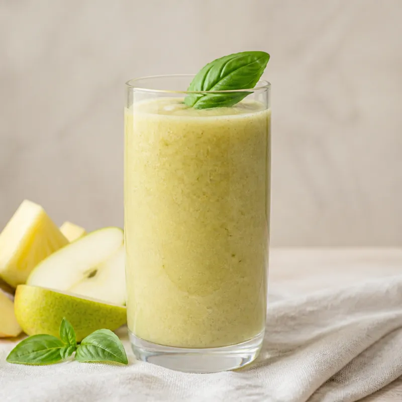 Smoothie de piña y pera con albahaca