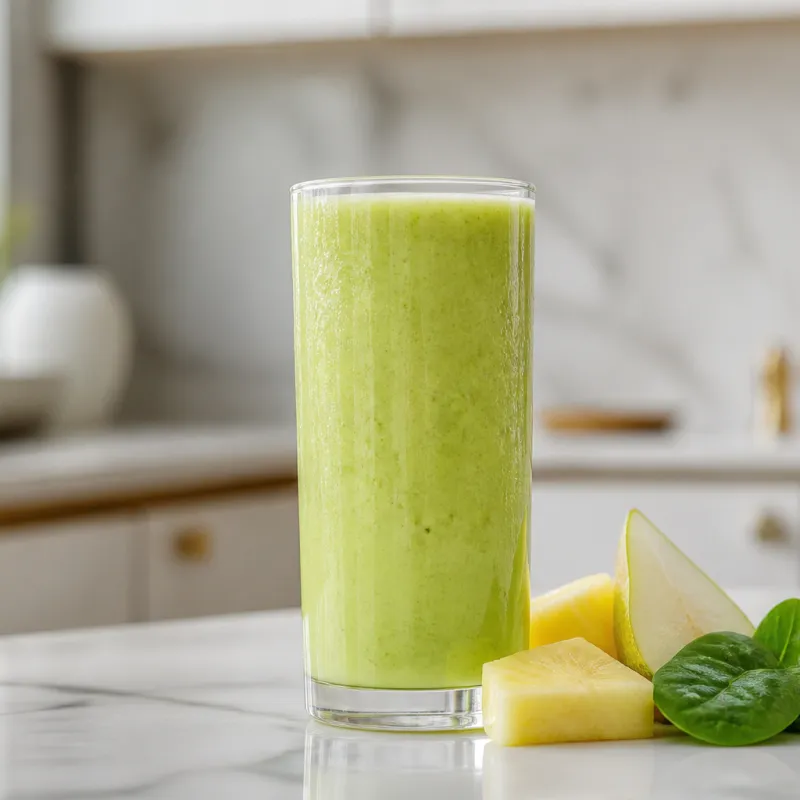 Smoothie de piña y pera con agua de coco