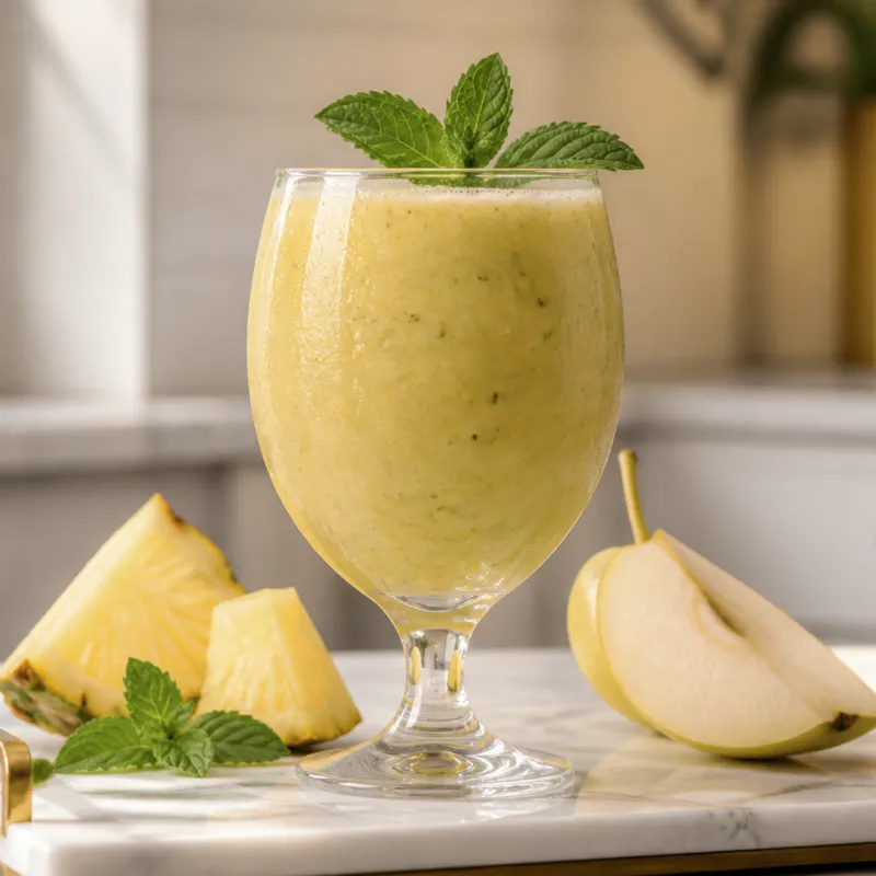 Pineapple Pear Smoothie with Fresh Mint
