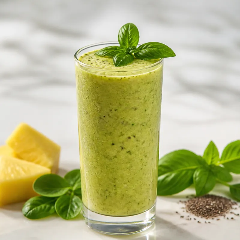 Pineapple Smoothie with Basil and Chia Seeds