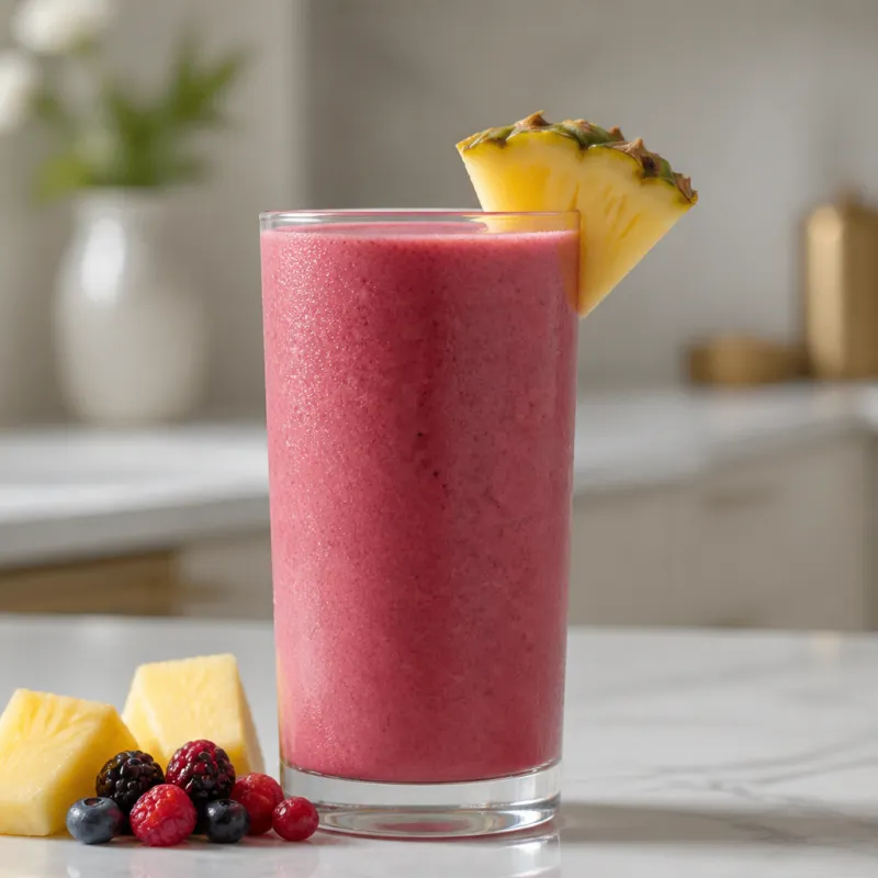 Smoothie de piña con frutos rojos congelados