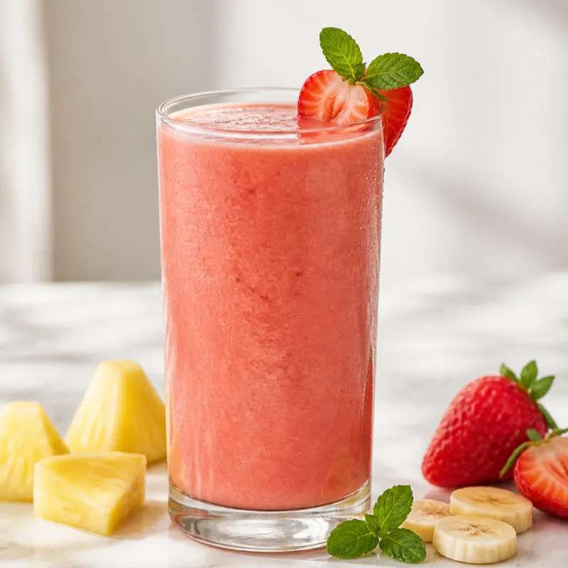Smoothie de piña y fresa con menta fresca