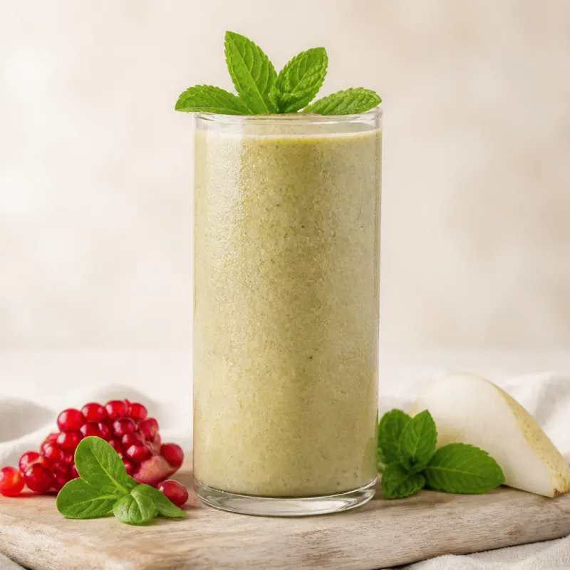Pomegranate Lamb's Lettuce Smoothie with Peppermint Tea