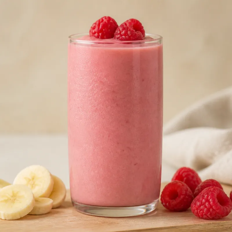 Smoothie de frambuesa y plátano con agua de coco