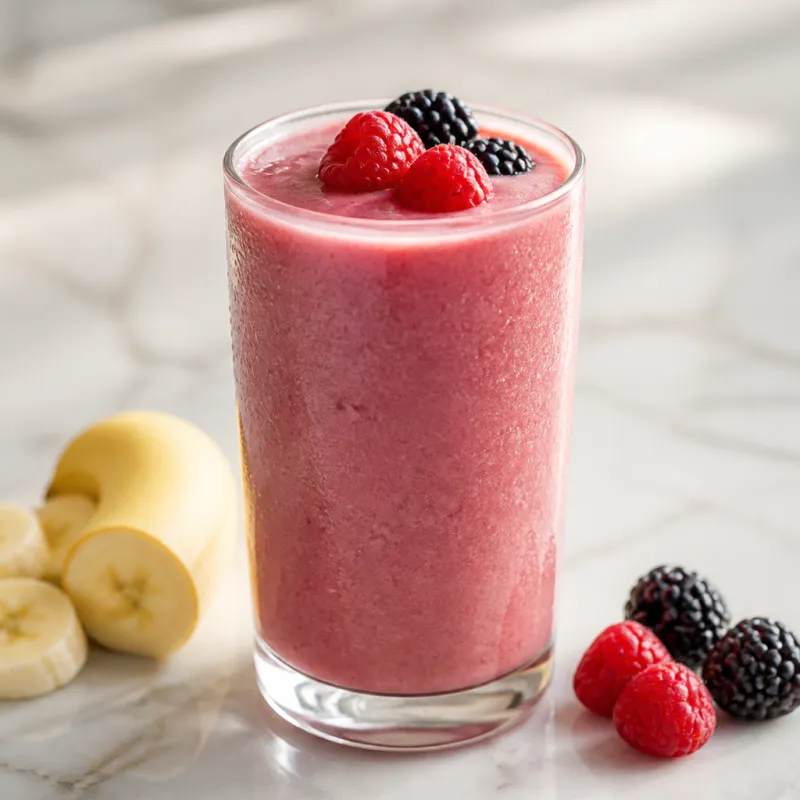 Smoothie de frambuesa y plátano con leche