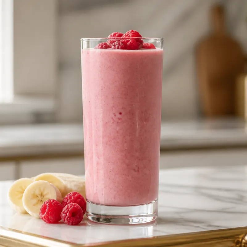 Smoothie de frambuesa y plátano con leche de almendras