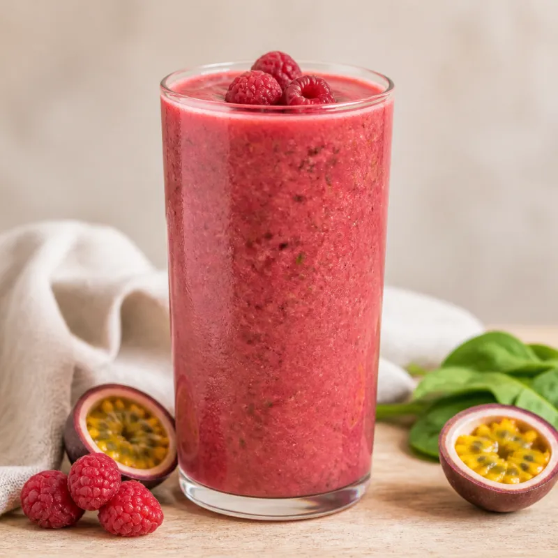 Raspberry Spinach Smoothie with Passion Fruit