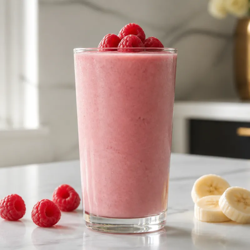 Smoothie de frambuesa y yogur con leche de coco