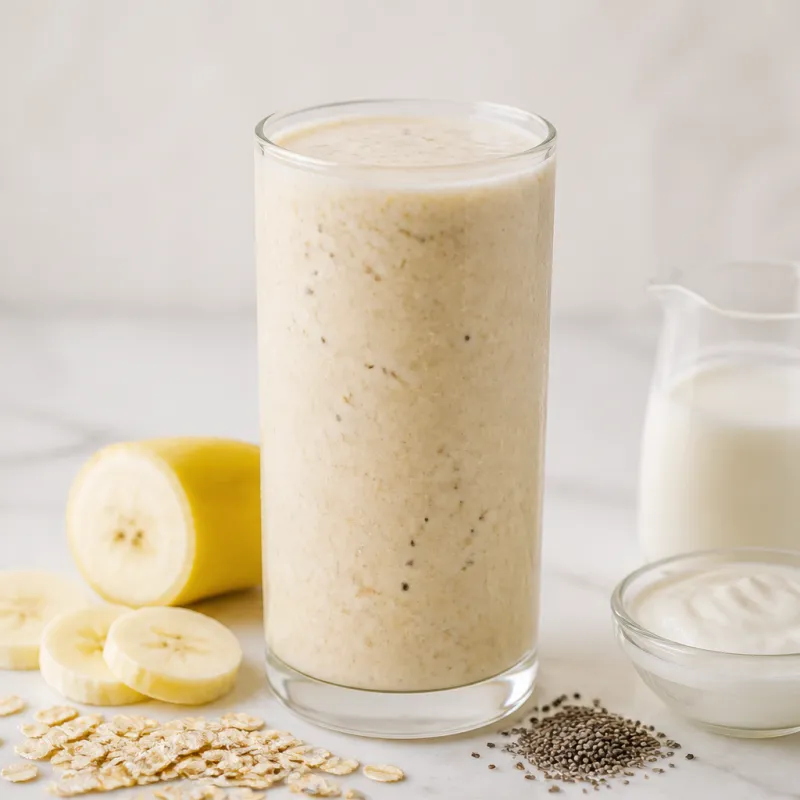 Smoothie de bebida de arroz y plátano con semillas de chía