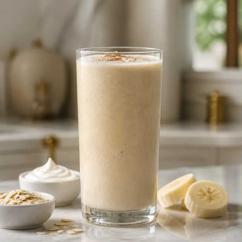 Smoothie de bebida de soja y plátano con avena