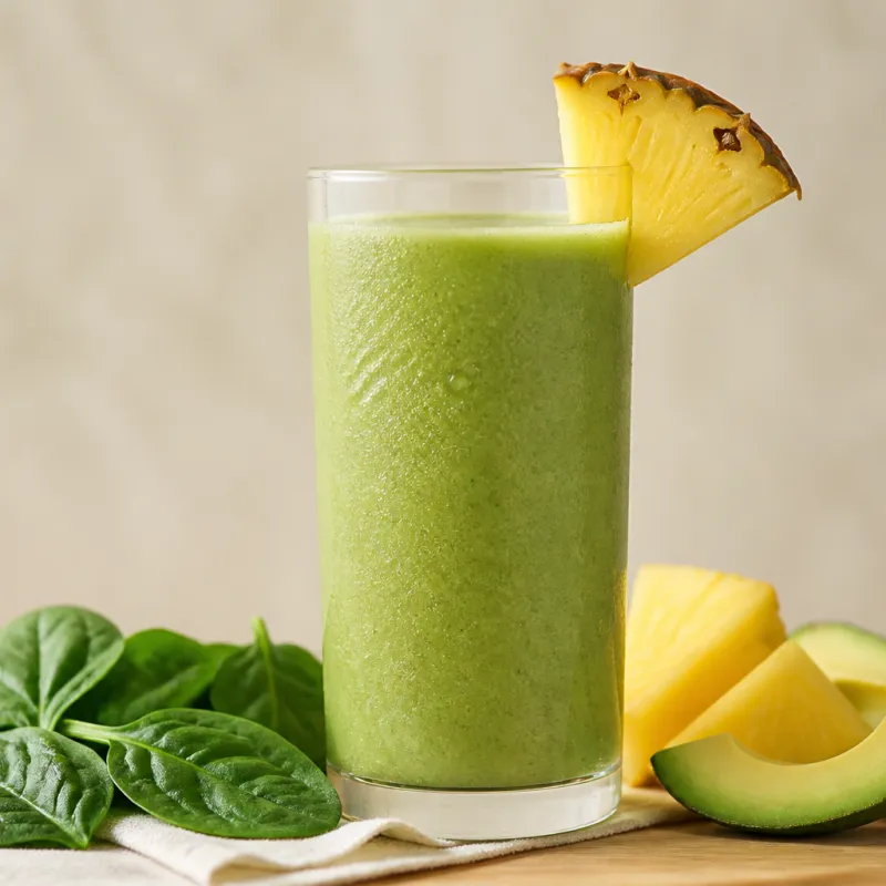 Smoothie de espinacas y aguacate con piña
