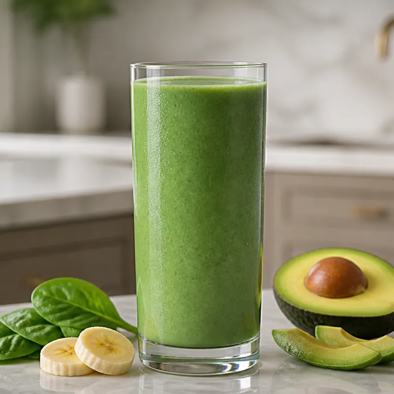 Smoothie de espinacas y espirulina con aguacate