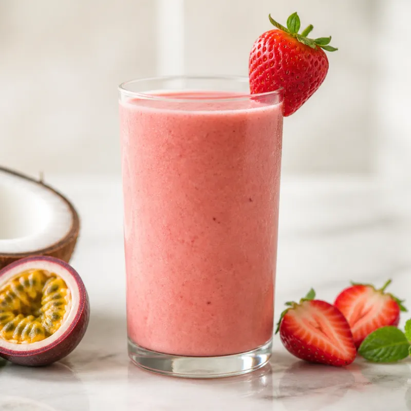 Strawberry Coconut Smoothie with Passion Fruit