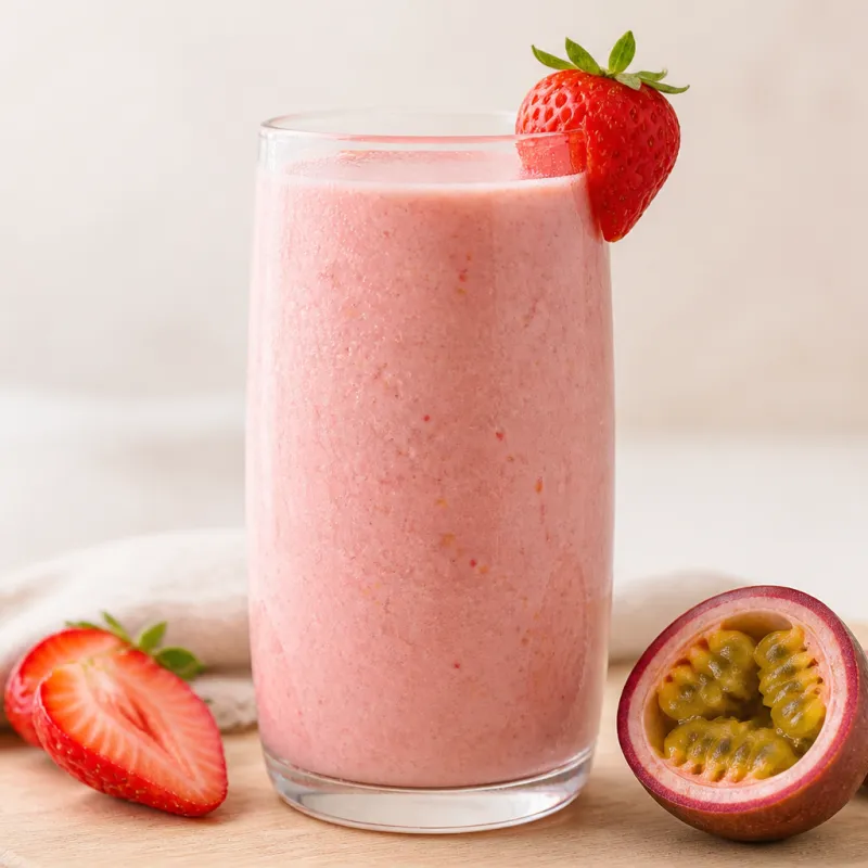 Smoothie de fresa y yogur con maracuyá
